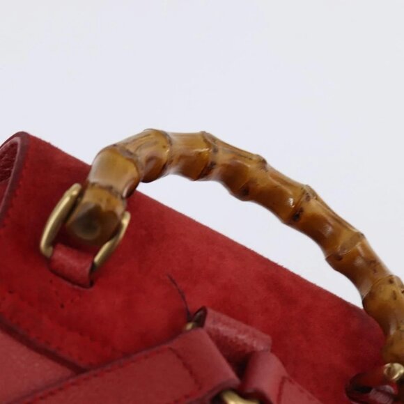 GUCCI Bamboo Backpack Suede Leather Red Gold Auth - Picture 9 of 16